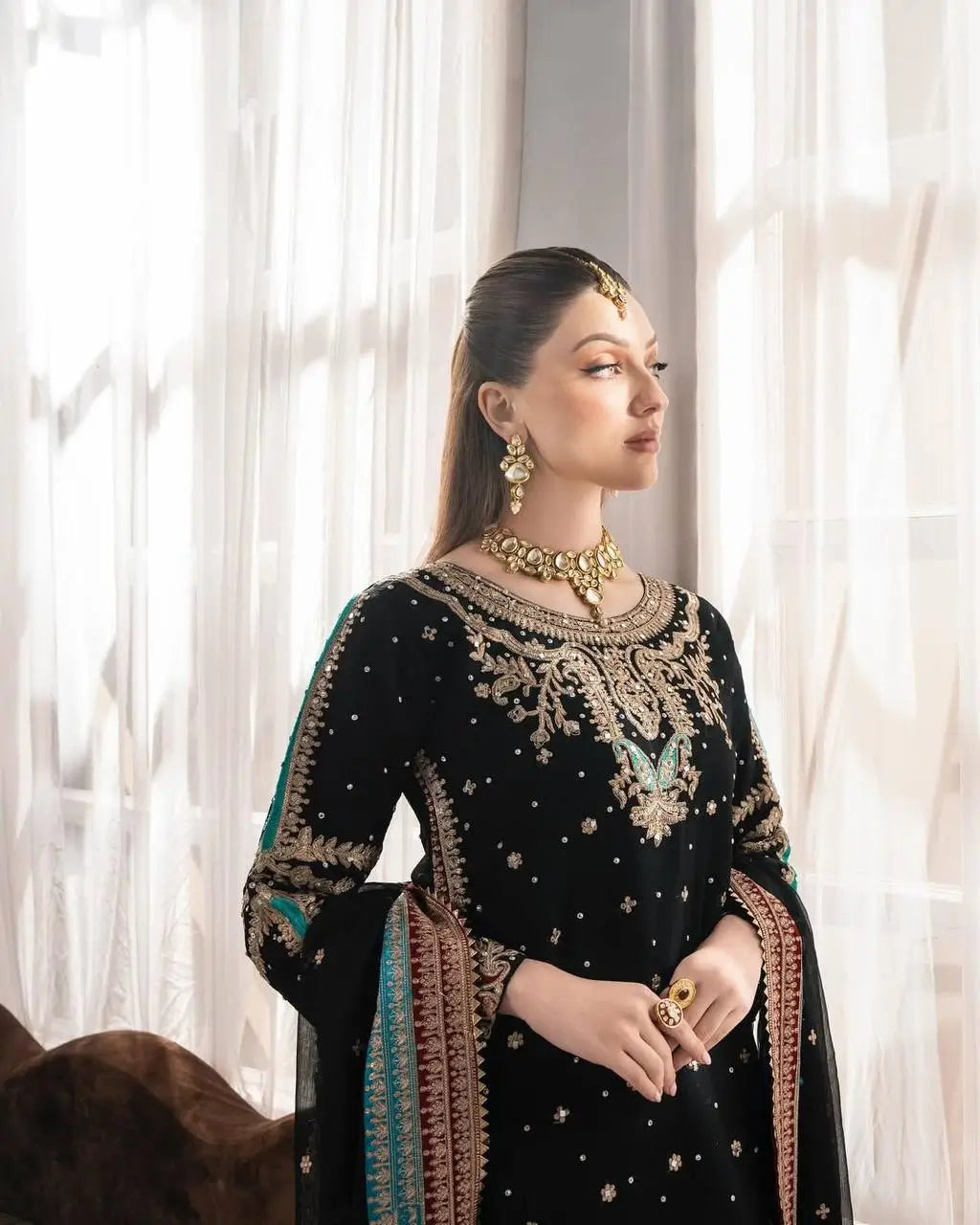 Embroidered Georgette Suit with Mirror Work and Dupatta