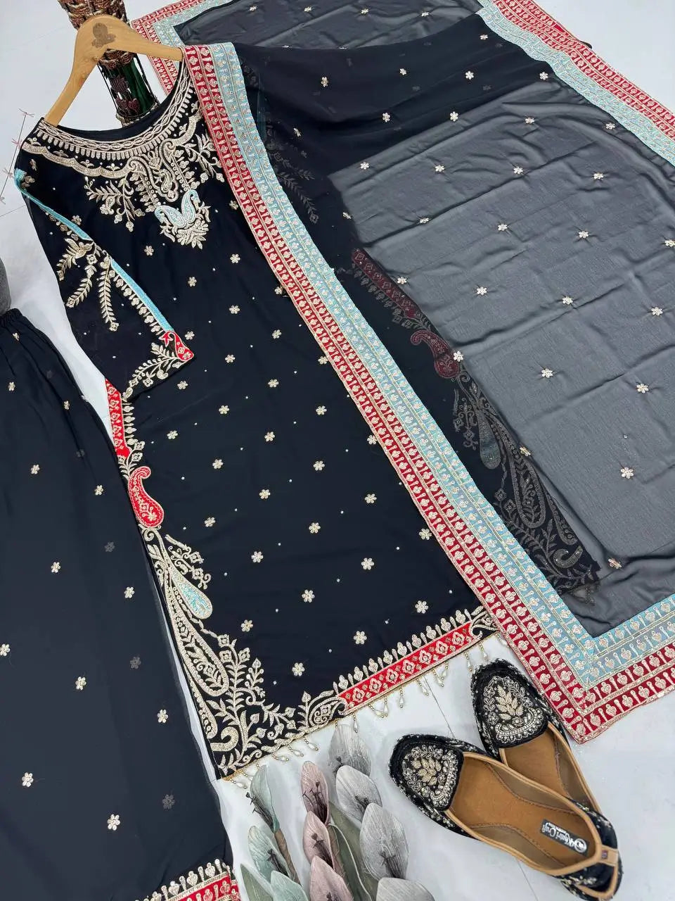 Embroidered Georgette Suit with Mirror Work and Dupatta