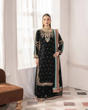 Embroidered Georgette Suit with Mirror Work and Dupatta