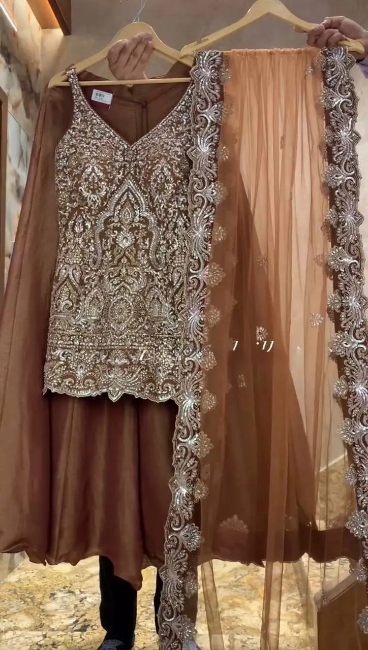 Embroidered Georgette Top Palazzo Set
