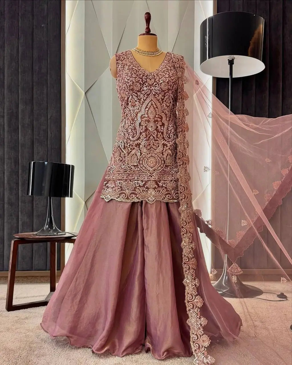 Embroidered Georgette Top Palazzo Set