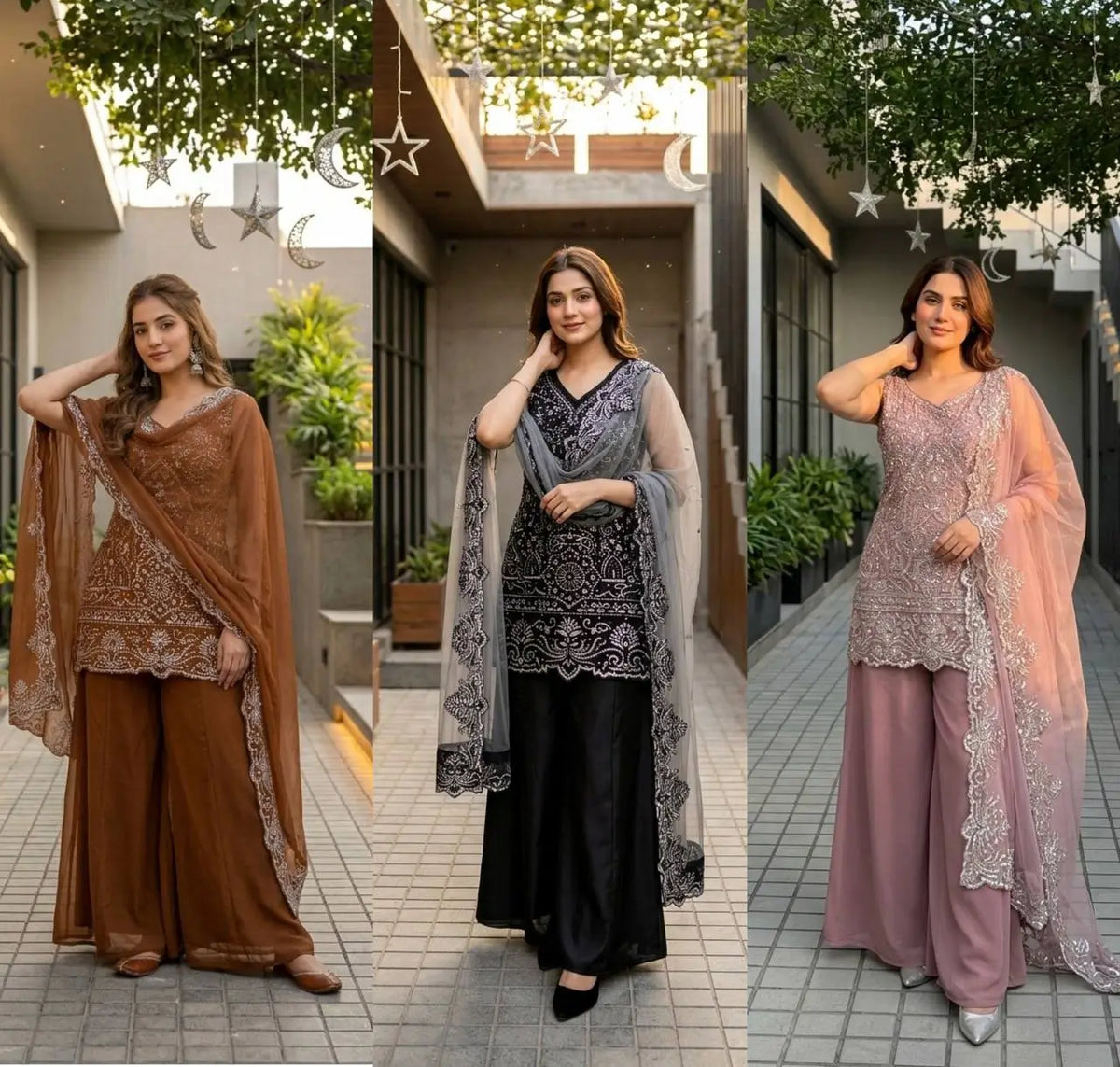 Embroidered Georgette Top Palazzo Set