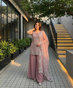 Embroidered Georgette Top Palazzo Set