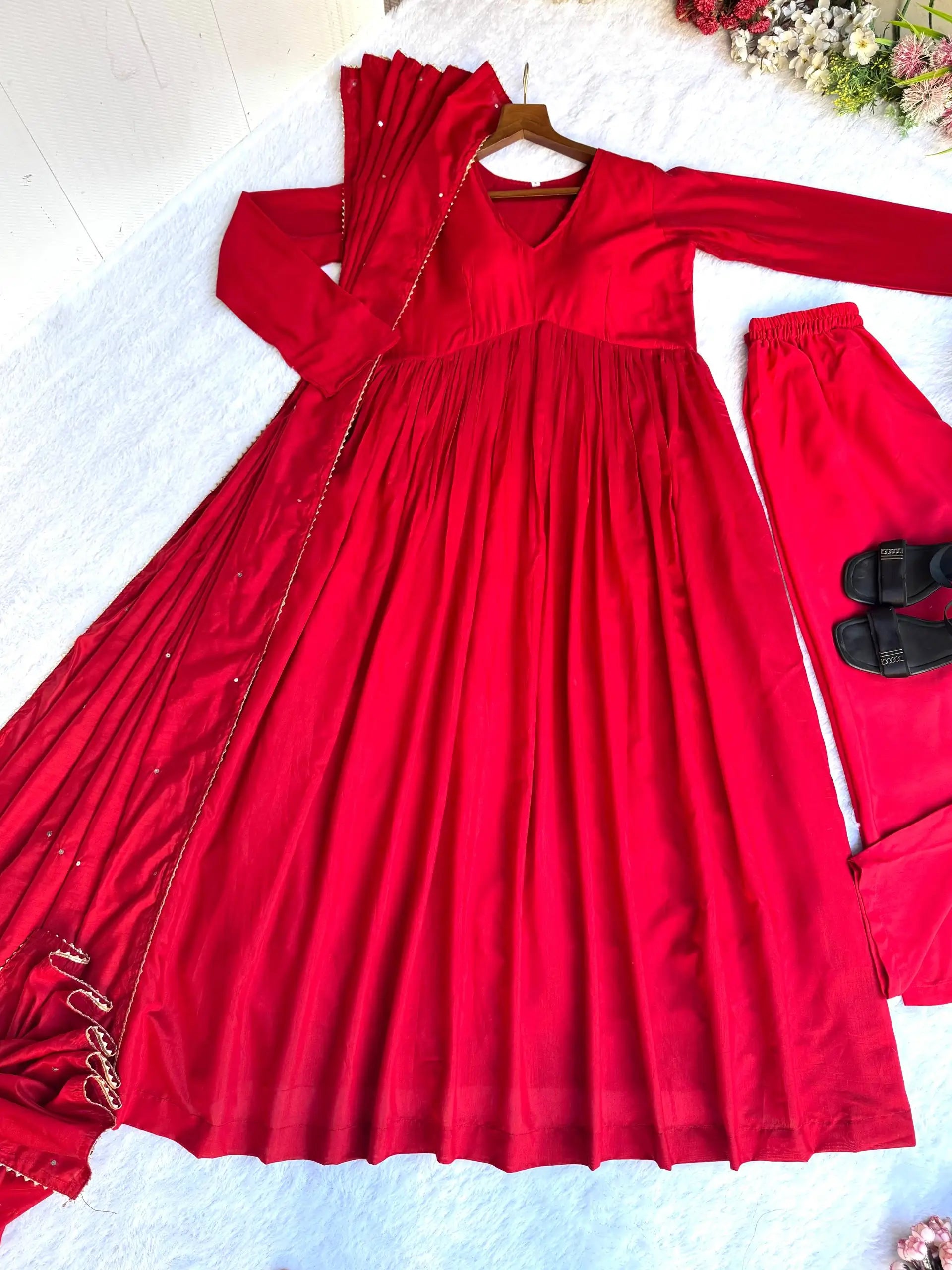 Embroidered Gmy Silk Kurta Palazzo Set with Dupatta