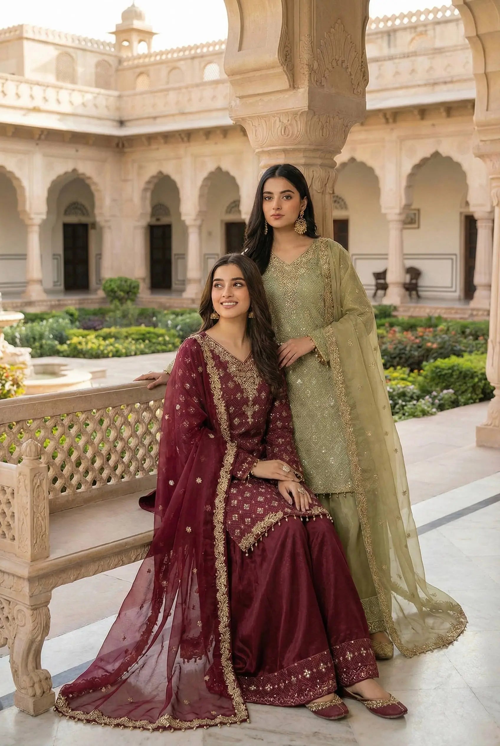 Embroidered Gmy Silk Kurta Palazzo Set with Dupatta