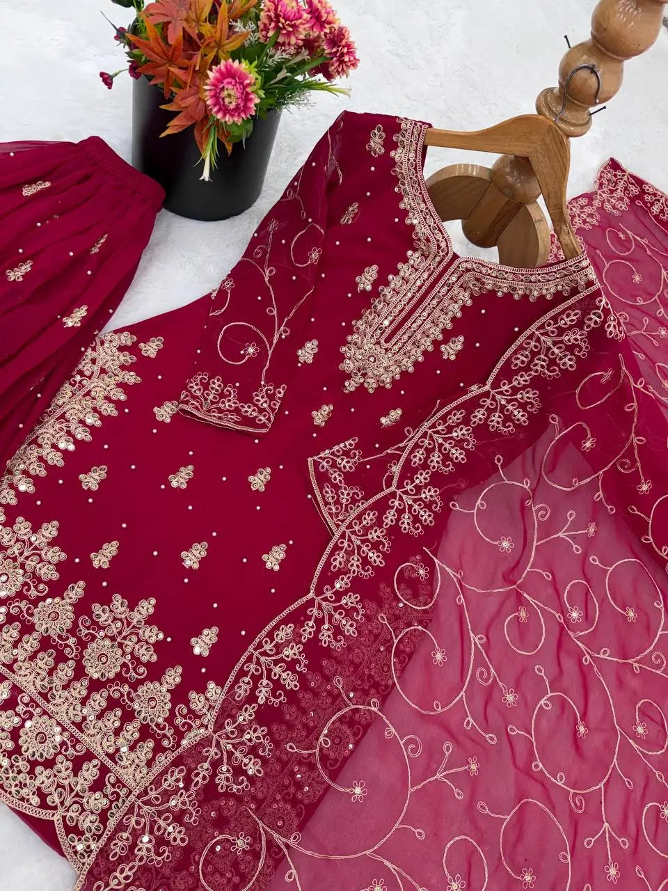 Embroidered Gmy Silk Kurta Palazzo Set with Dupatta