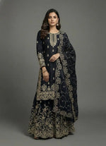 Embroidered Gmy Silk Kurta Palazzo Set with Dupatta