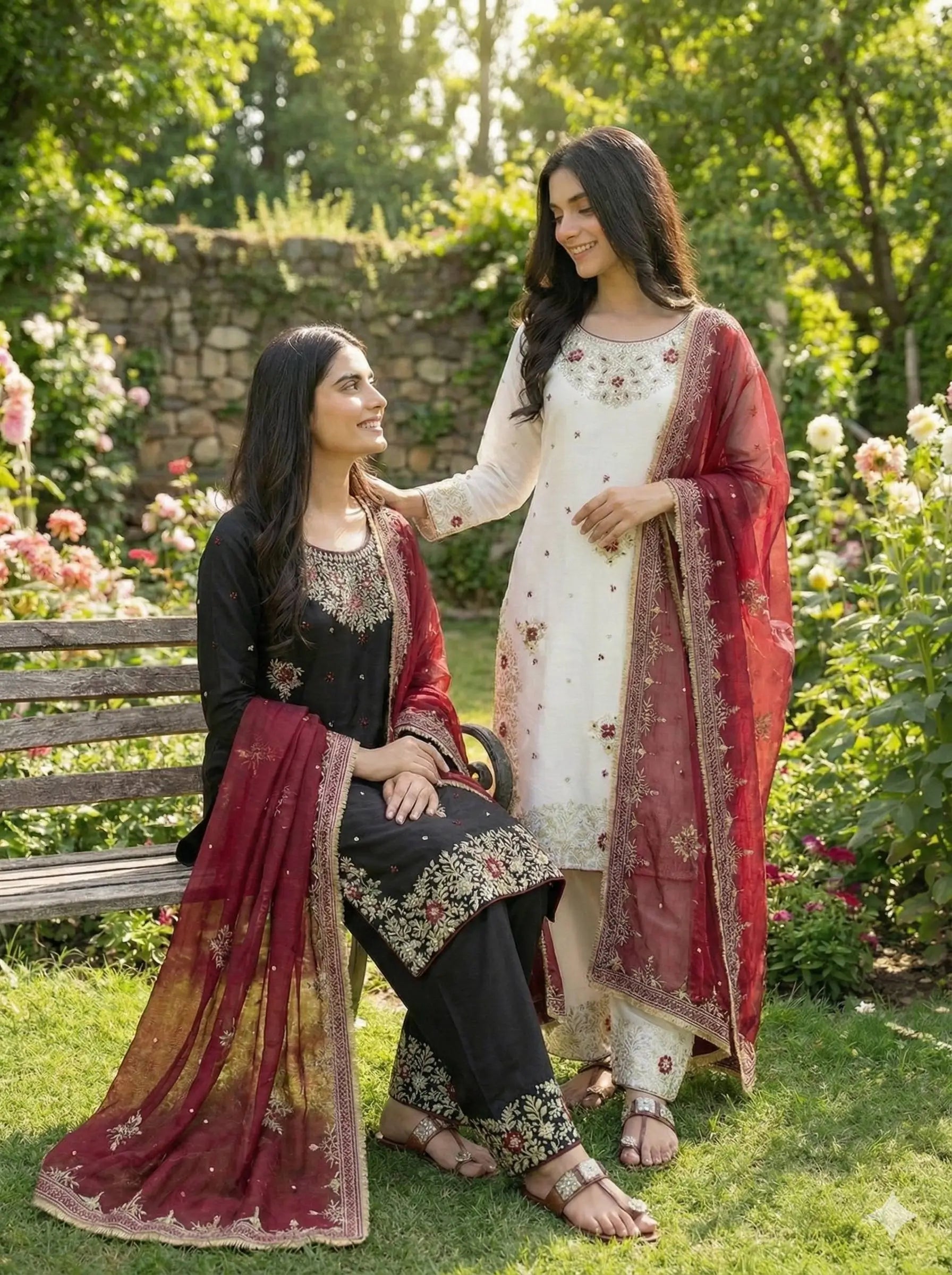 Embroidered Gmy Silk Kurta Palazzo Set with Dupatta