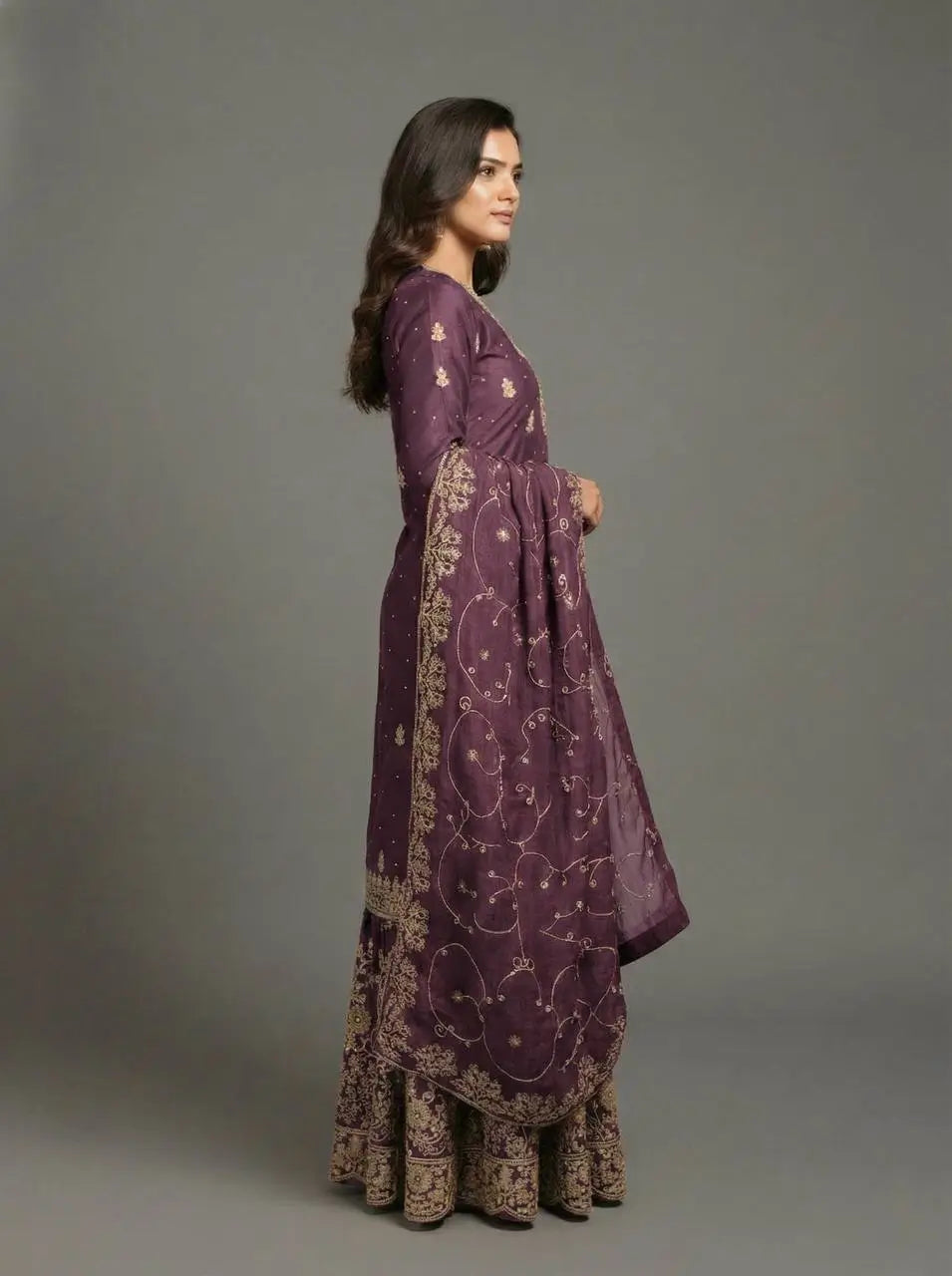 Embroidered Gmy Silk Kurta Palazzo Set with Dupatta