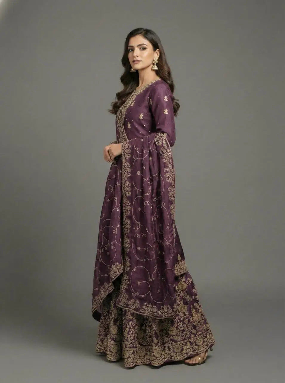 Embroidered Gmy Silk Kurta Palazzo Set with Dupatta