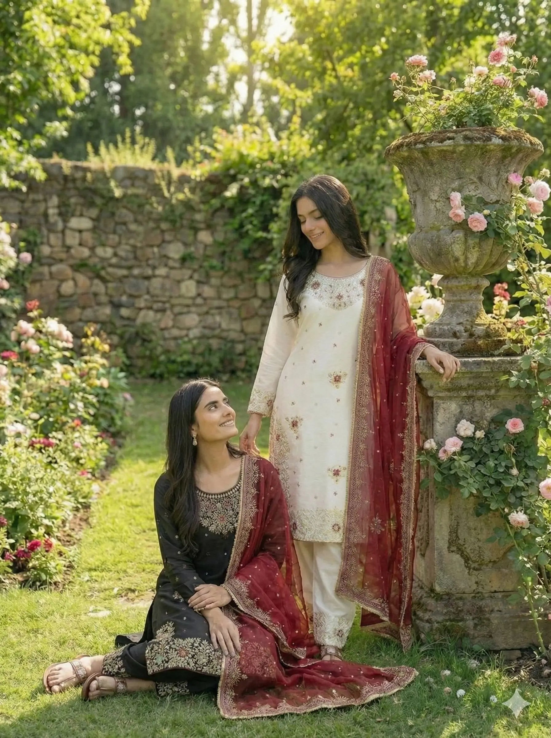 Embroidered Gmy Silk Kurta Palazzo Set with Dupatta