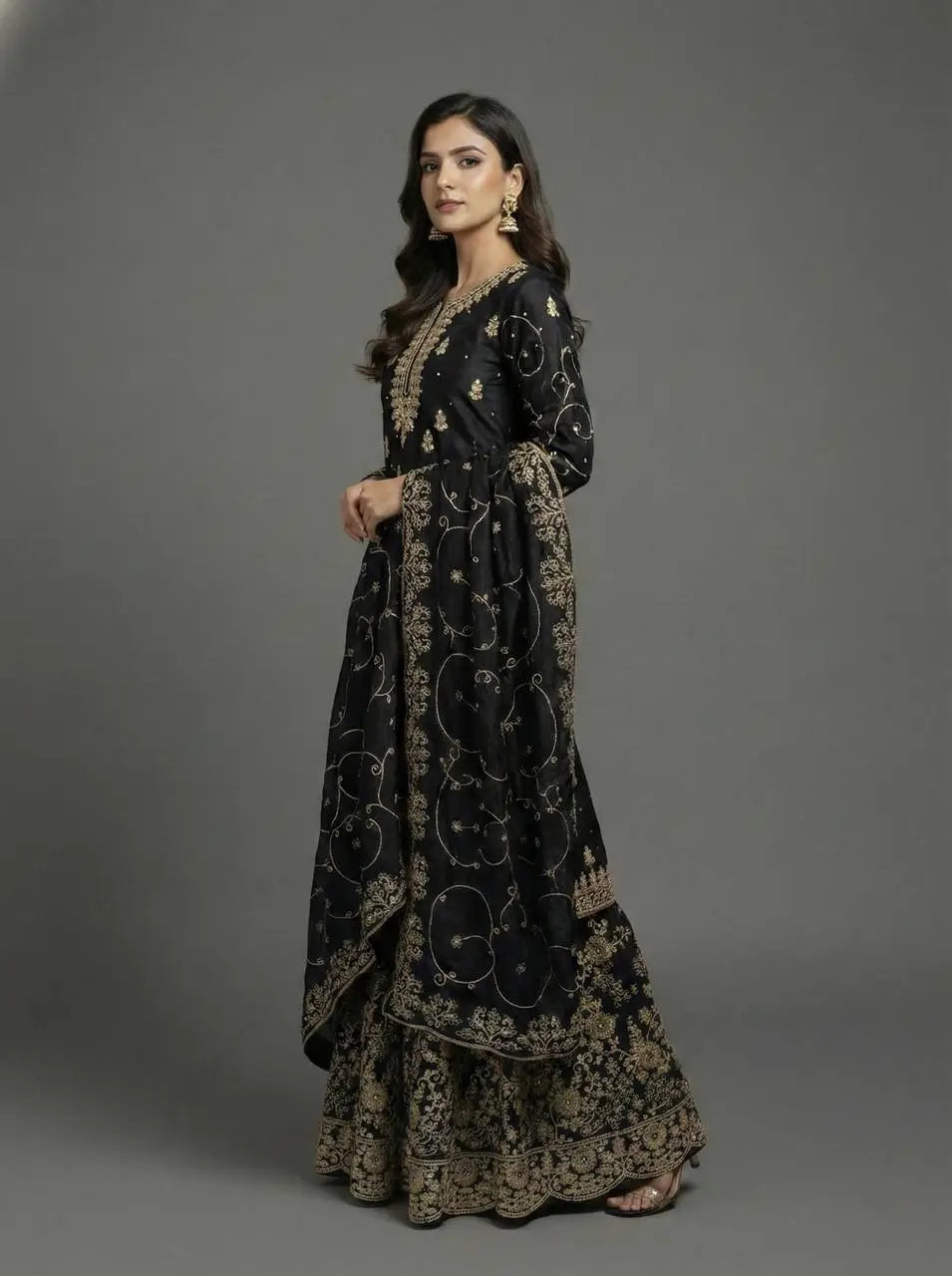Embroidered Gmy Silk Kurta Palazzo Set with Dupatta