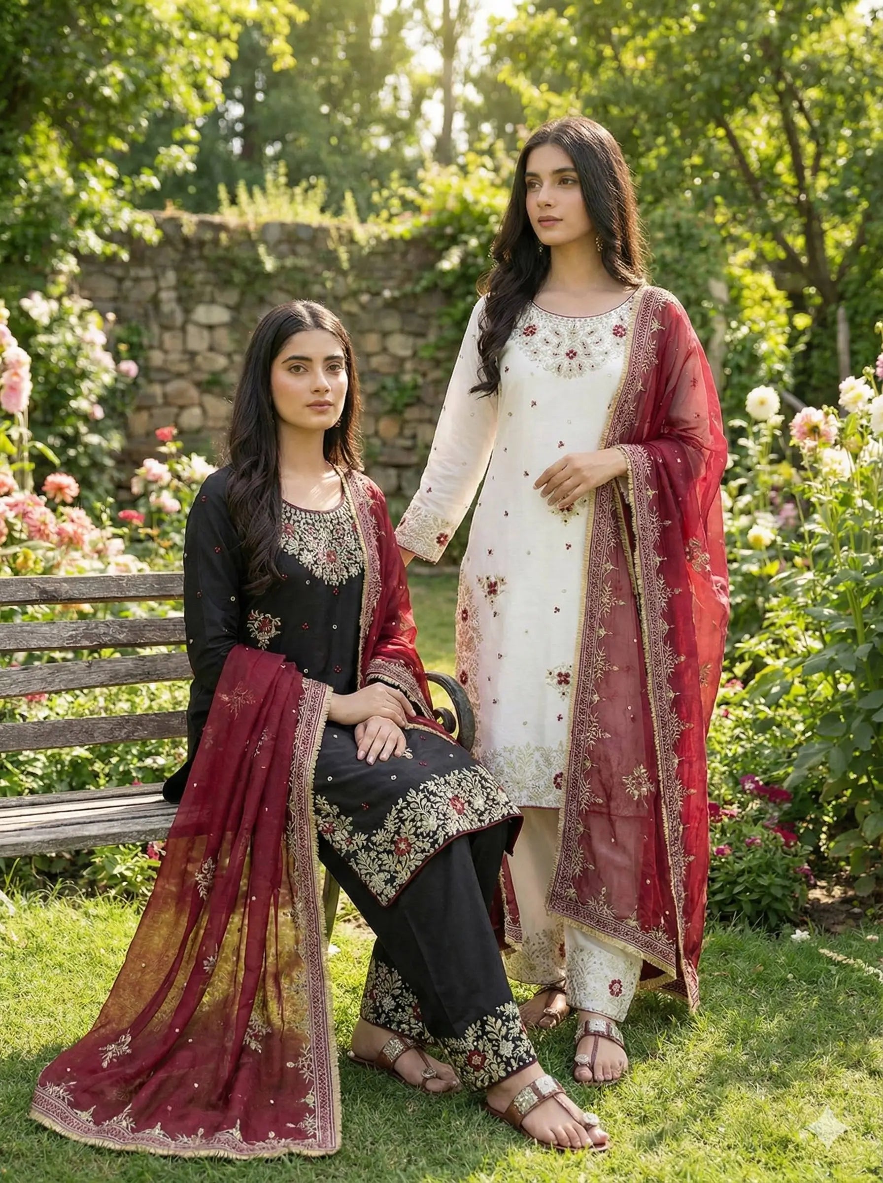 Embroidered Gmy Silk Kurta Palazzo Set with Dupatta