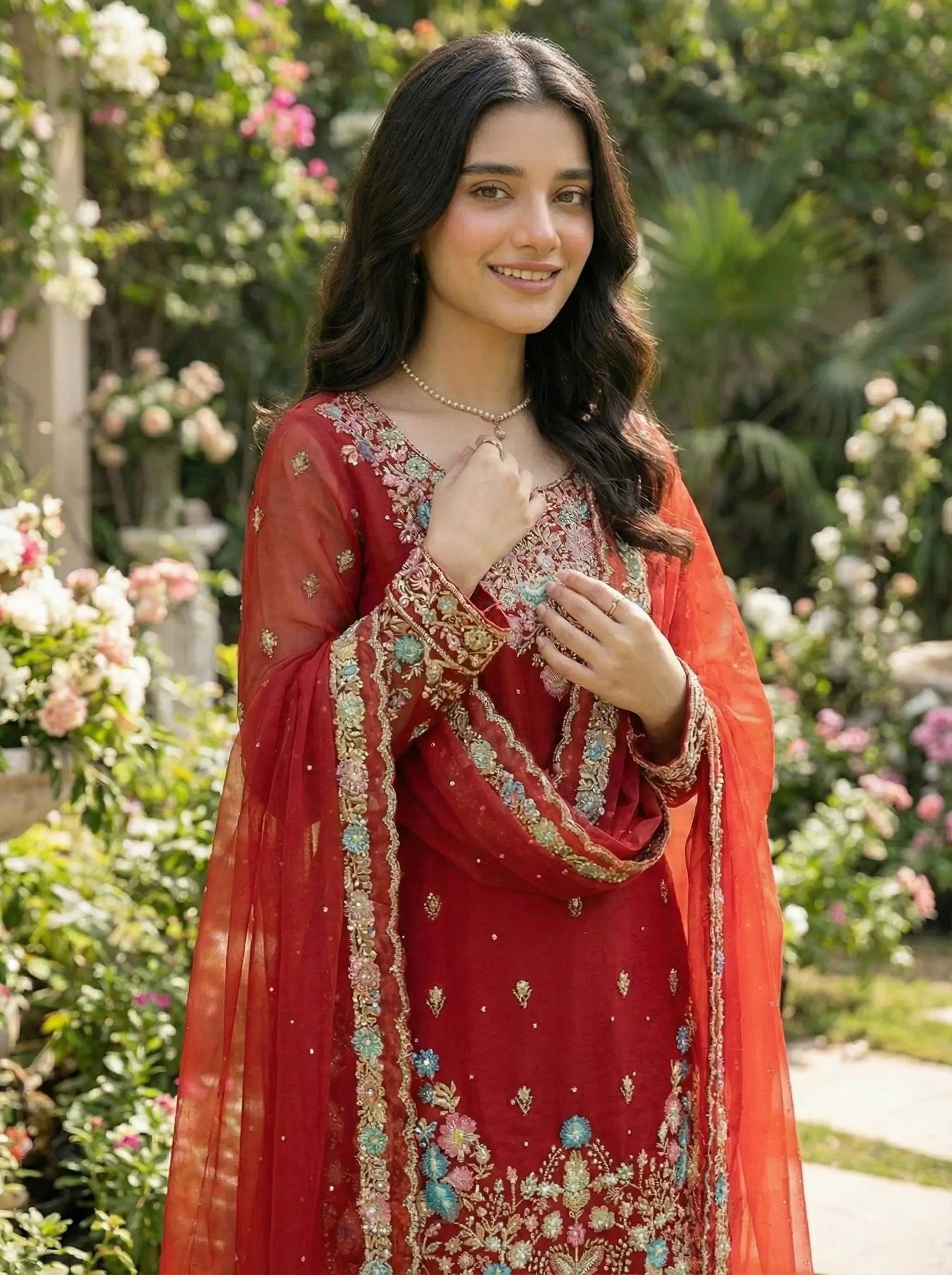 Embroidered Gmy Silk Kurta Palazzo Set with Dupatta