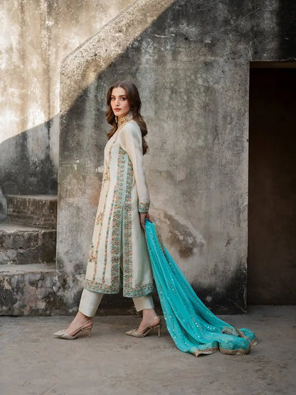 Embroidered Gmy Silk Kurta Palazzo Set with Dupatta