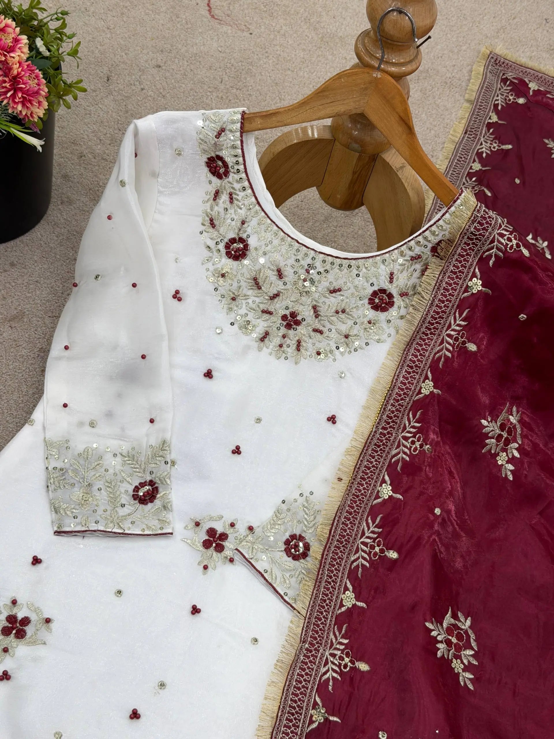 Embroidered Gmy Silk Kurta Palazzo Set with Dupatta