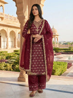 Embroidered Gmy Silk Kurta Palazzo Set with Dupatta