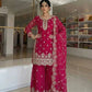 Embroidered Gmy Silk Kurta Palazzo Set with Dupatta