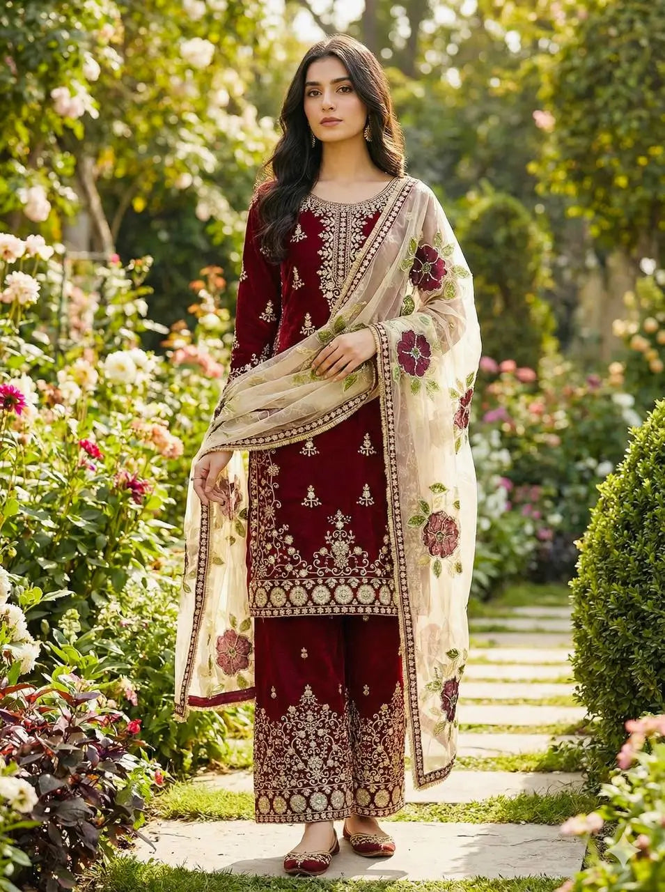 Embroidered Gmy Silk Sharara Suit Set with Dupatta