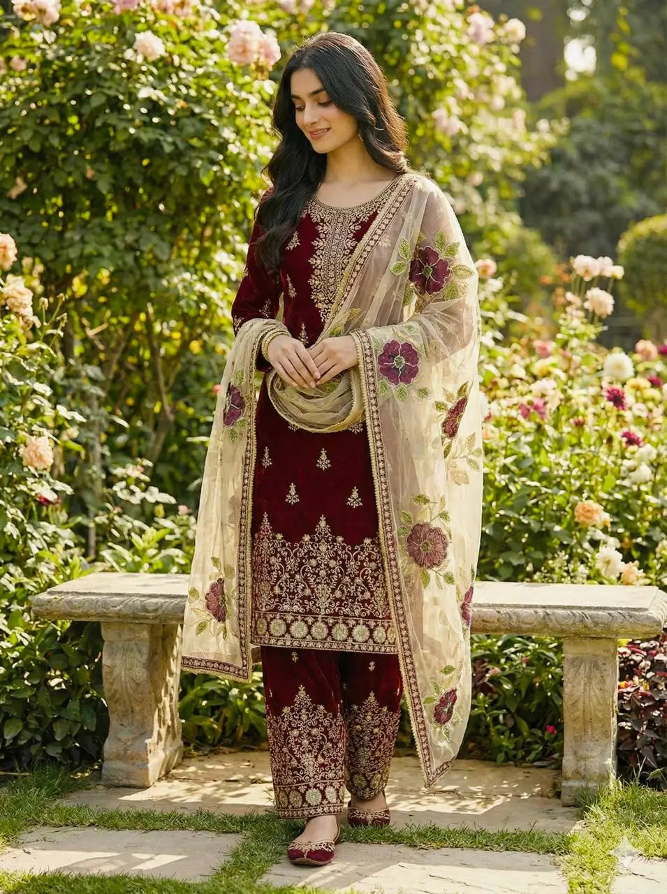 Embroidered Gmy Silk Sharara Suit Set with Dupatta