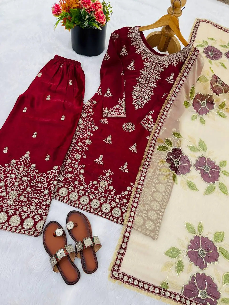 Embroidered Gmy Silk Sharara Suit Set with Dupatta
