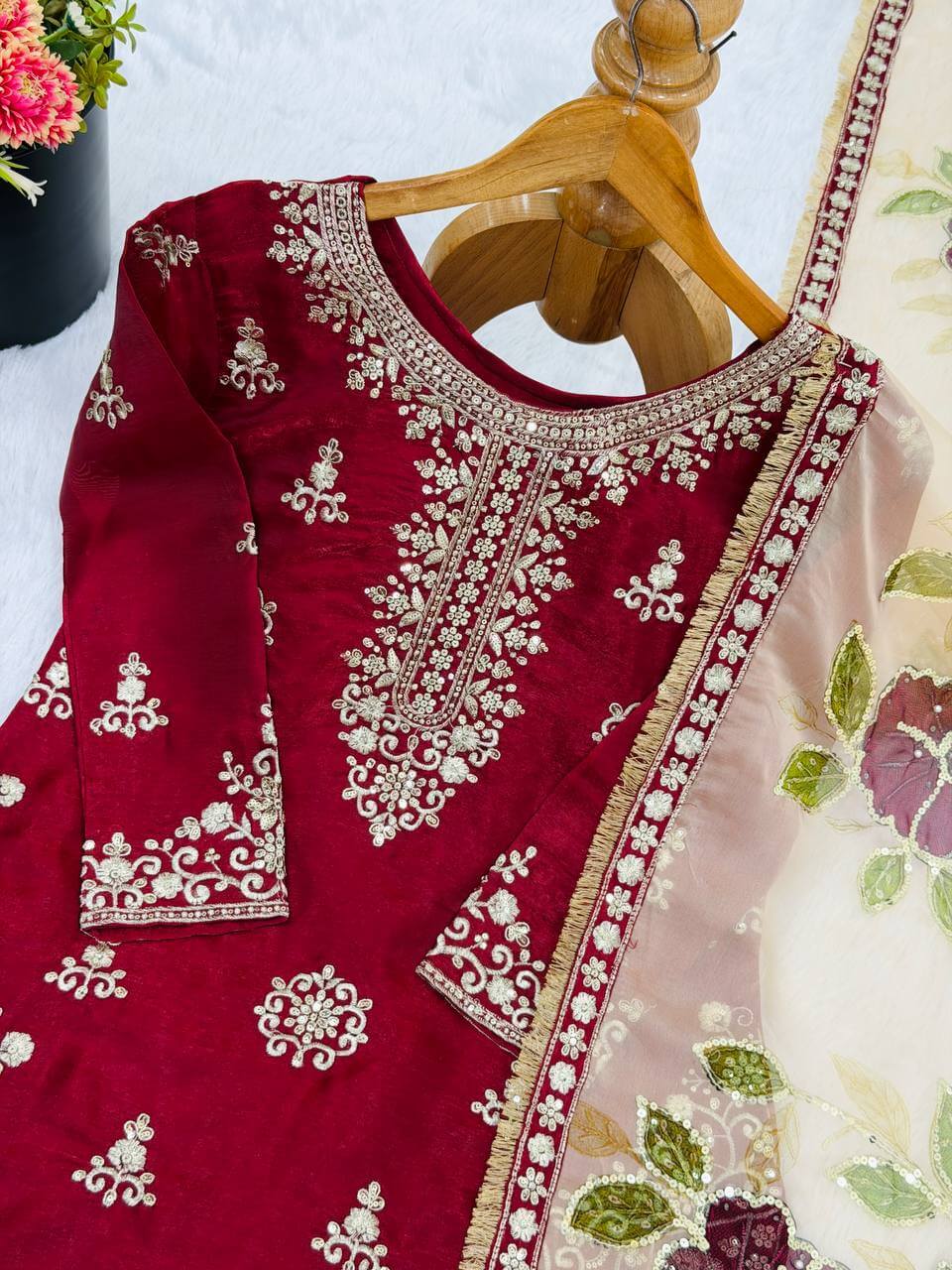 Embroidered Gmy Silk Sharara Suit Set with Dupatta