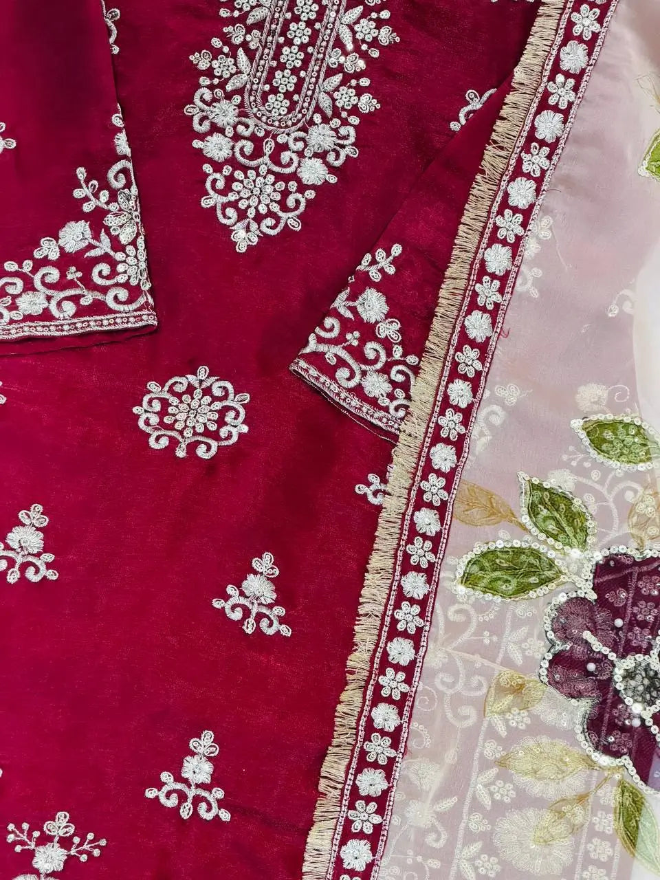 Embroidered Gmy Silk Sharara Suit Set with Dupatta