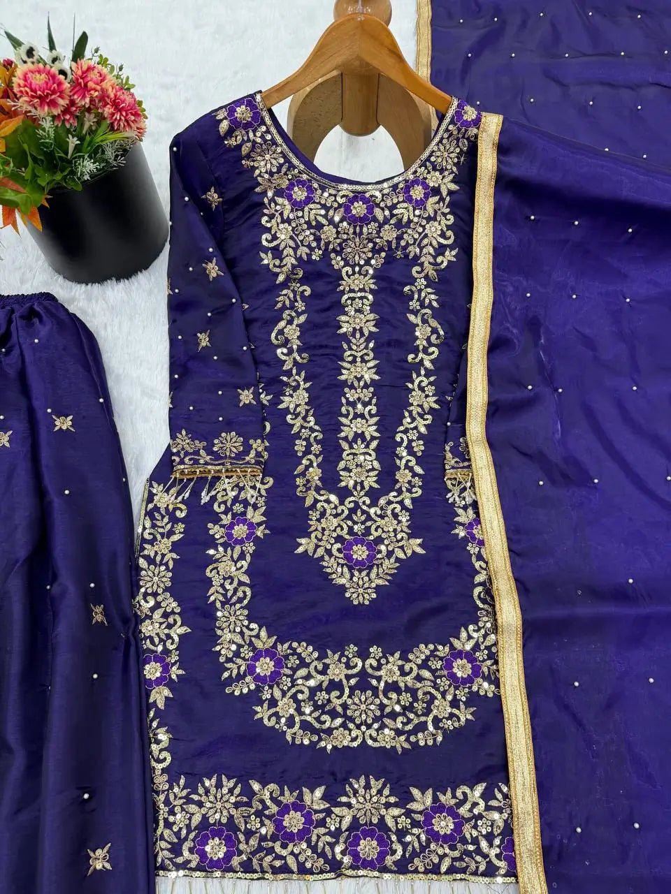 Embroidered Gmy Silk Sharara Suit Set with Dupatta