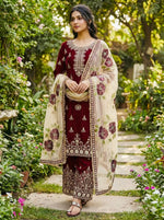 Embroidered Gmy Silk Sharara Suit Set with Dupatta