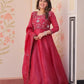 Embroidered Gold Crush Anarkali Gown Set for Wedding and Festive Wear