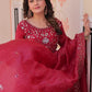 Embroidered Gold Crush Anarkali Gown Set for Wedding and Festive Wear