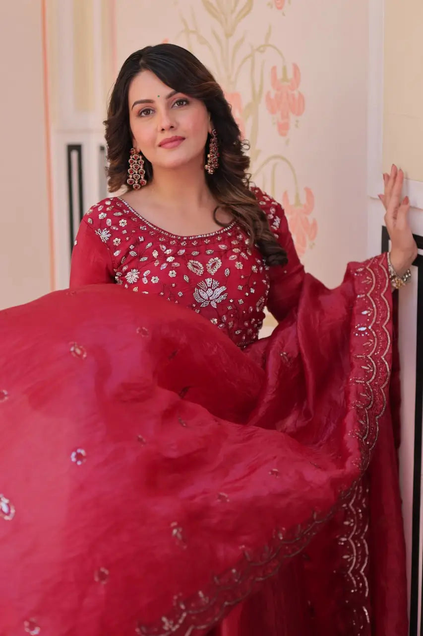 Embroidered Gold Crush Anarkali Gown Set for Wedding and Festive Wear
