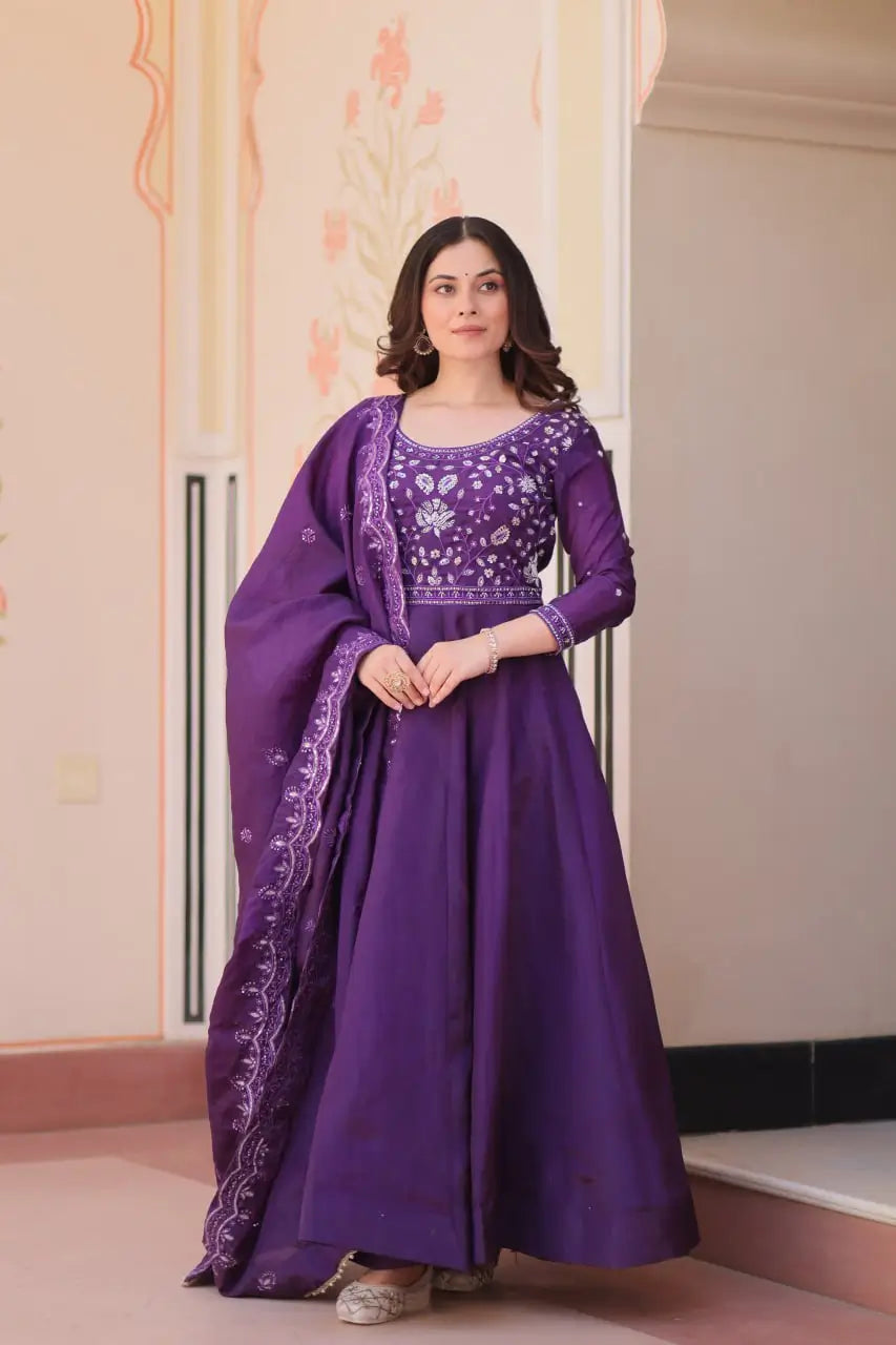 Embroidered Gold Crush Anarkali Gown Set for Wedding and Festive Wear