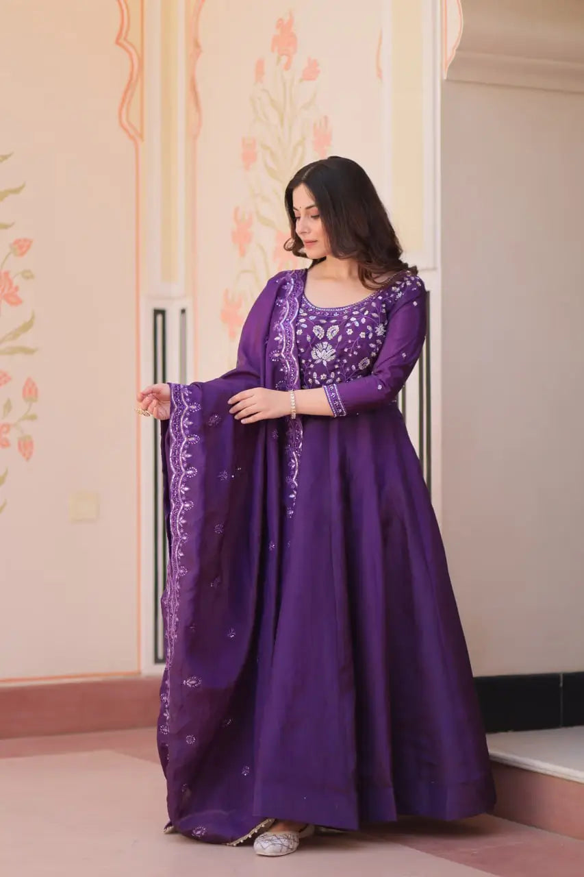 Embroidered Gold Crush Anarkali Gown Set for Wedding and Festive Wear