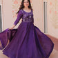Embroidered Gold Crush Anarkali Gown Set for Wedding and Festive Wear