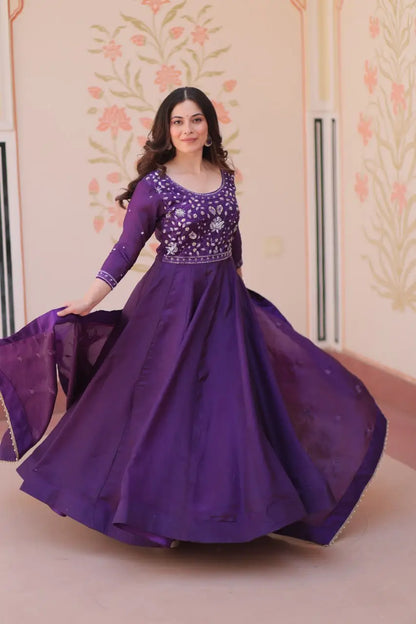 Embroidered Gold Crush Anarkali Gown Set for Wedding and Festive Wear
