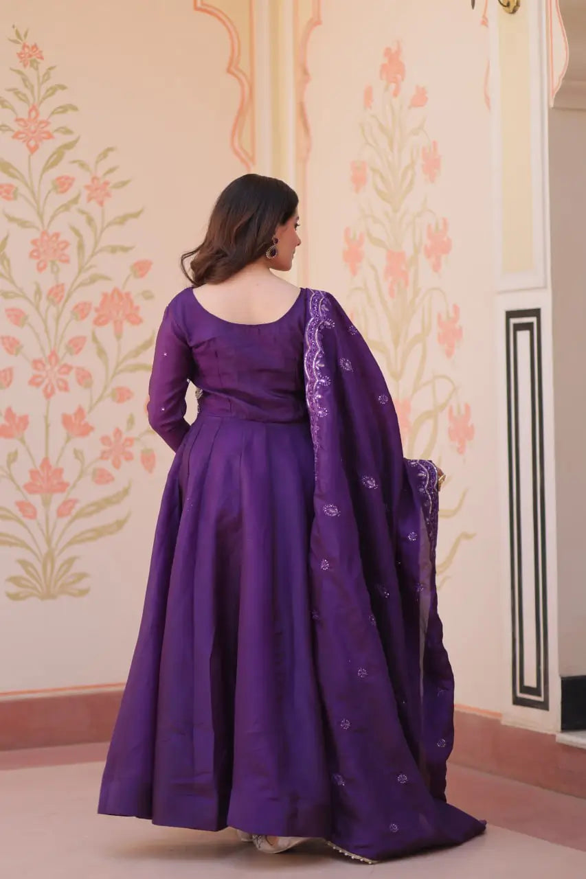 Embroidered Gold Crush Anarkali Gown Set for Wedding and Festive Wear