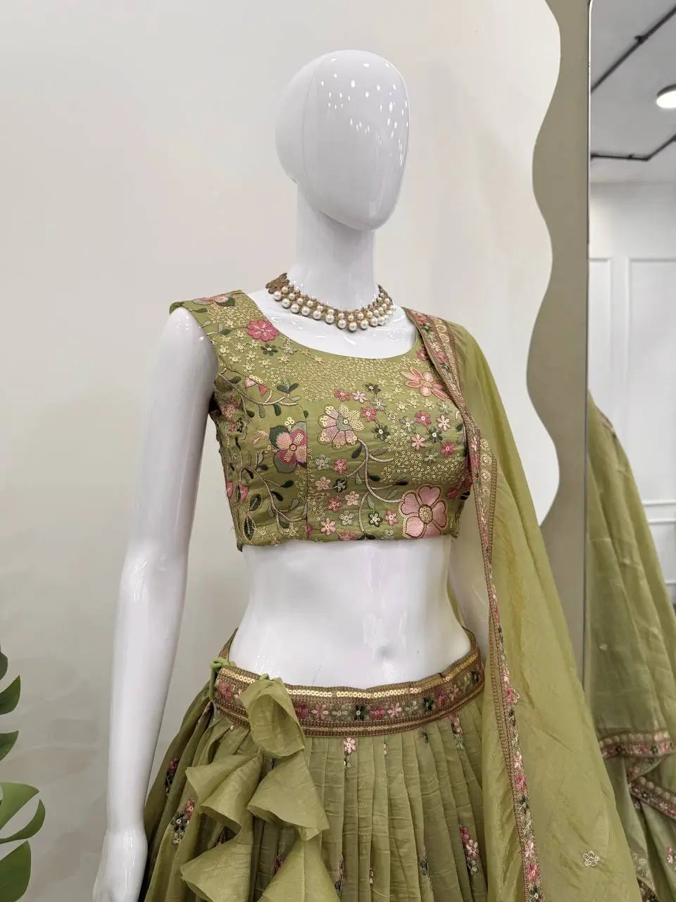 Embroidered Gold Crush Lehenga Choli Set with Dupatta