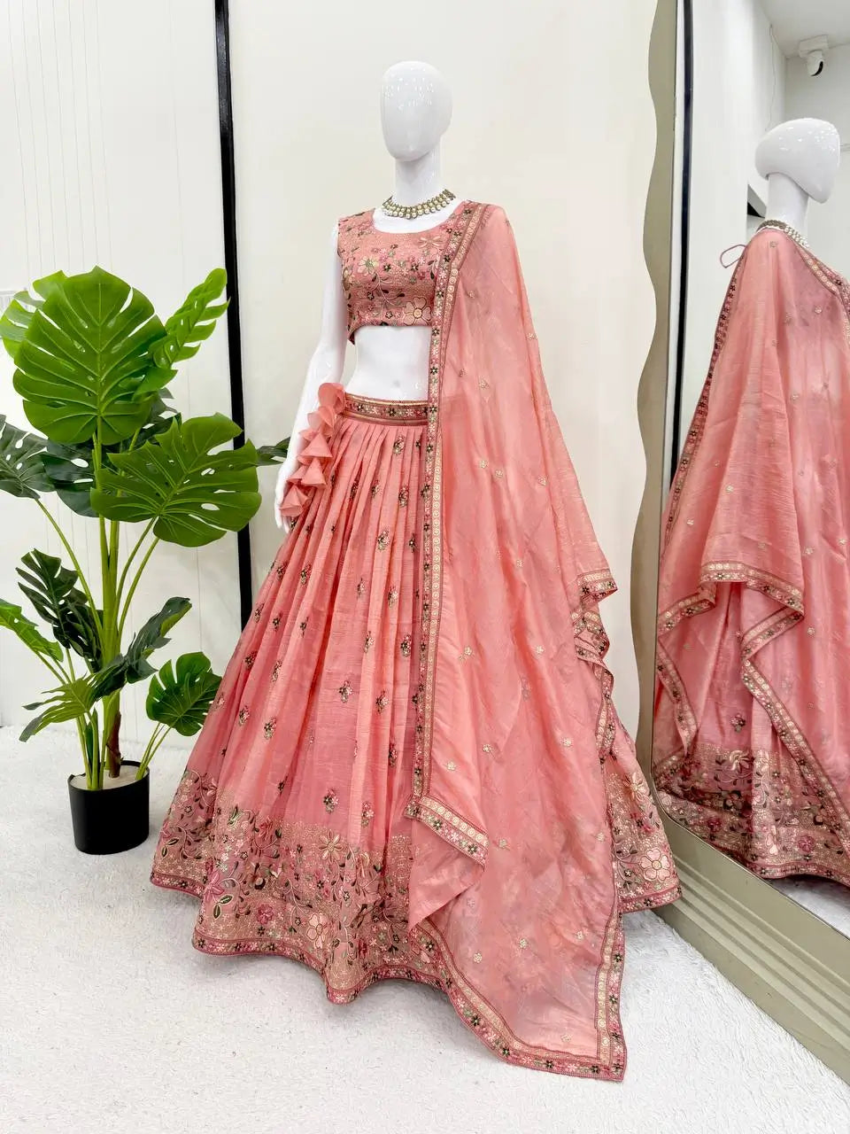 Embroidered Gold Crush Lehenga Choli Set with Dupatta