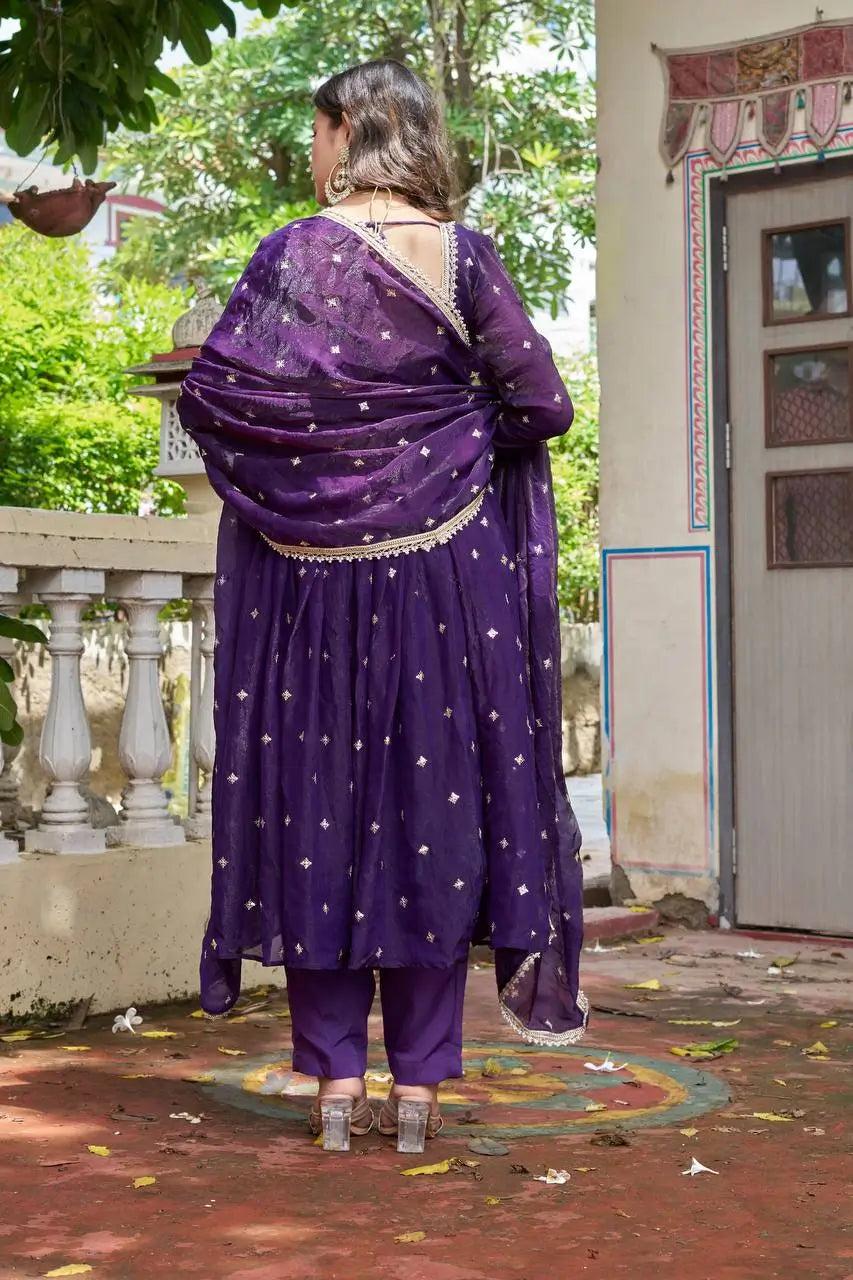 Embroidered Heavy Fendi Silk Suit Set with Dupatta for Festive and Party Wear