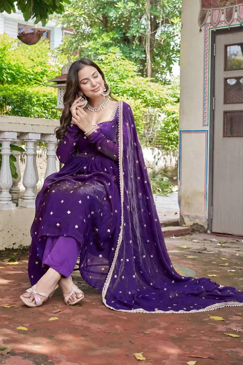Embroidered Heavy Fendi Silk Suit Set with Dupatta for Festive and Party Wear