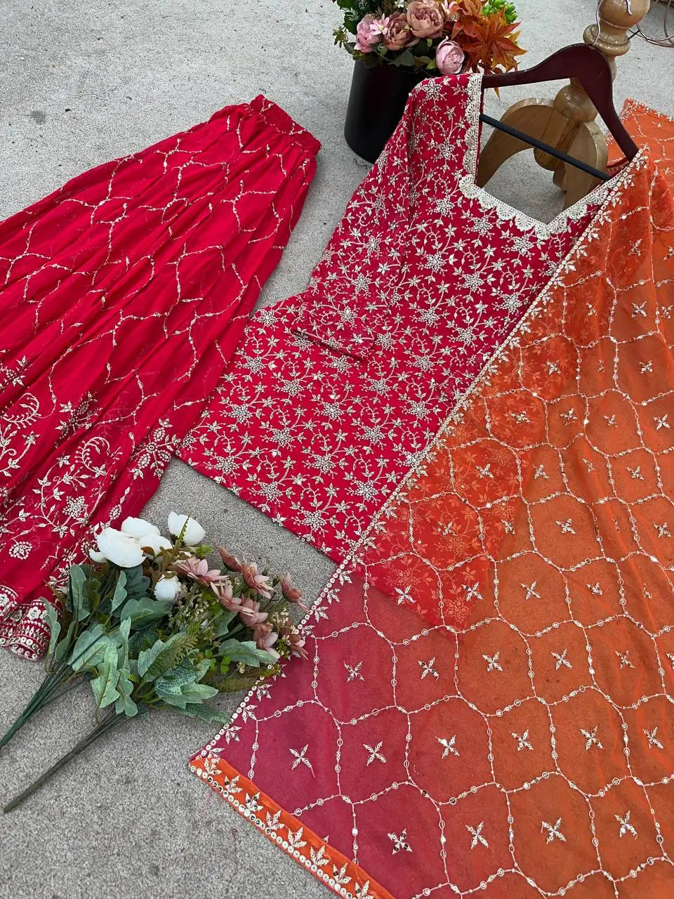 Embroidered Heavy Georgette Sharara Suit Set