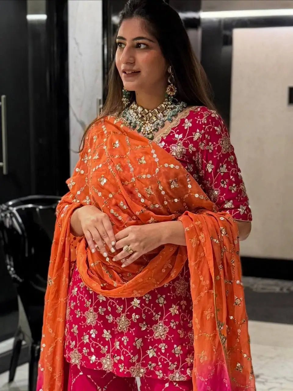 Embroidered Heavy Georgette Sharara Suit Set