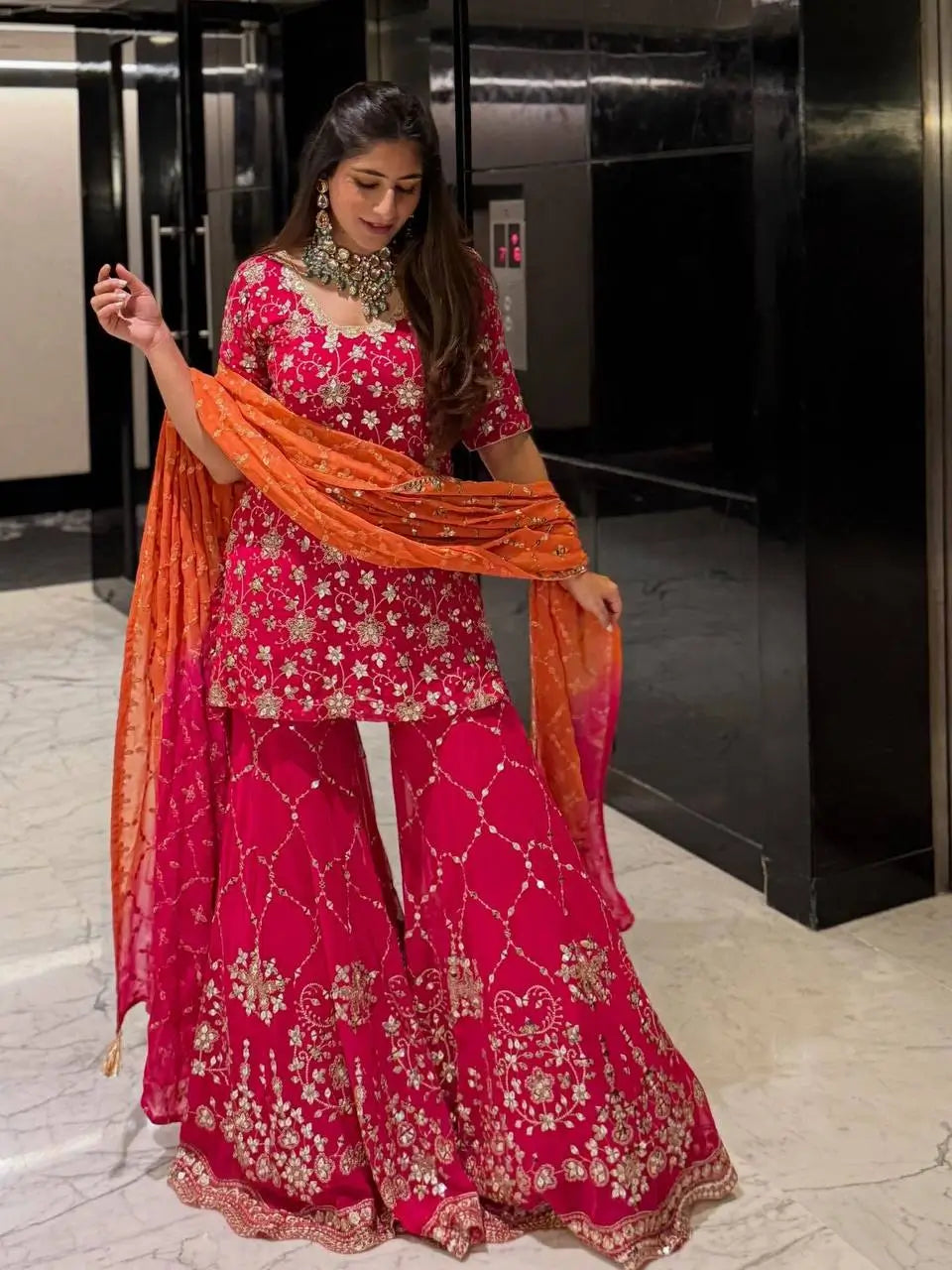 Embroidered Heavy Georgette Sharara Suit Set