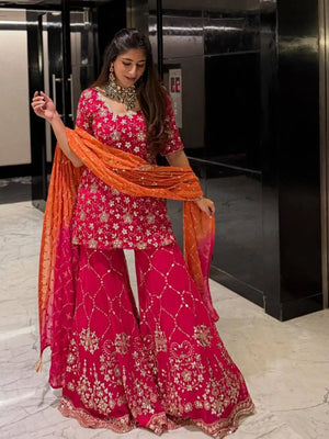 Embroidered Heavy Georgette Sharara Suit Set