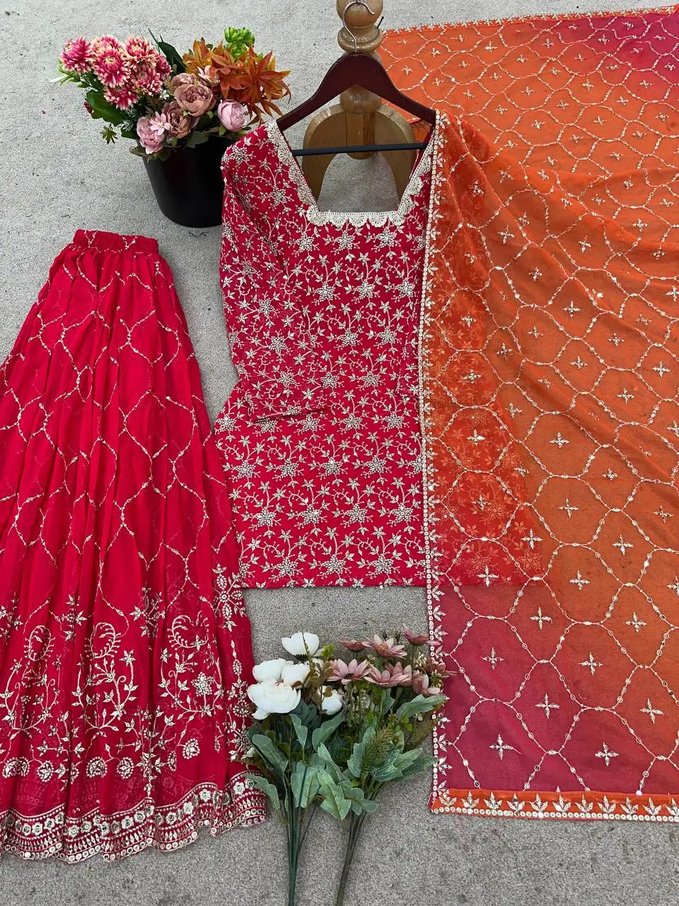 Embroidered Heavy Georgette Sharara Suit Set