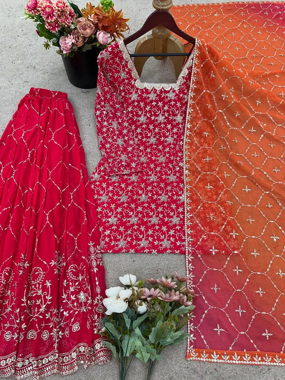 Embroidered Heavy Georgette Sharara Suit Set