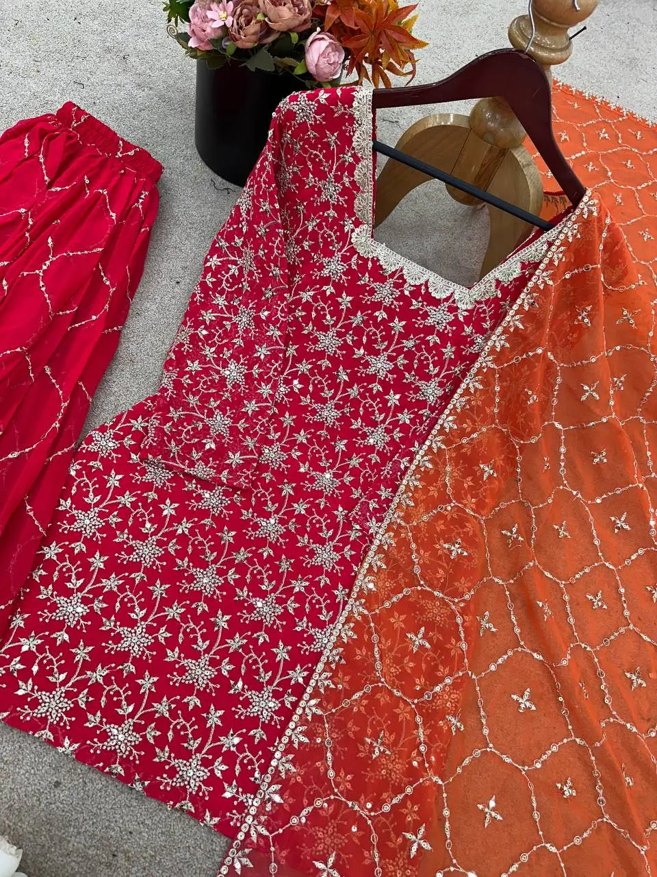 Embroidered Heavy Georgette Sharara Suit Set