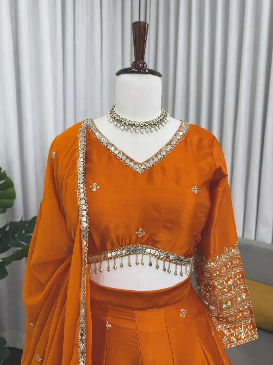 Embroidered Japan Satin Lehenga Choli Set for Wedding and Festive Wear