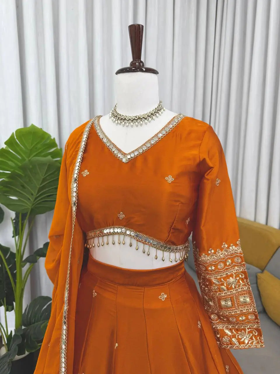 Embroidered Japan Satin Lehenga Choli Set for Wedding and Festive Wear